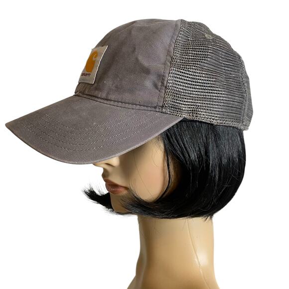 Carhartt Distressed Trucker Snapback Hat Gray Canvas Mesh Baseball Cap Unisex - Picture 2 of 11